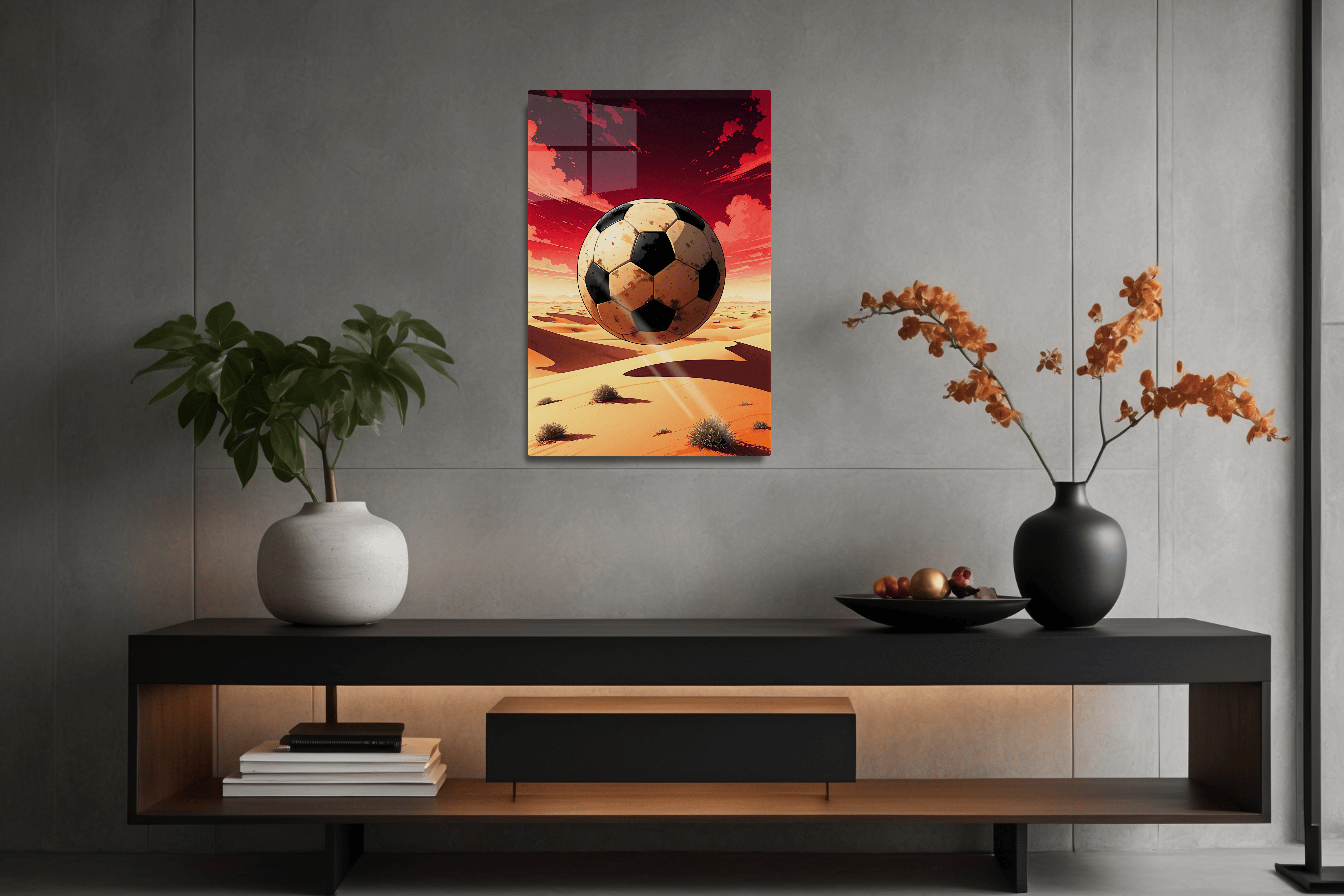 Soccer Ball Over Endless Desert