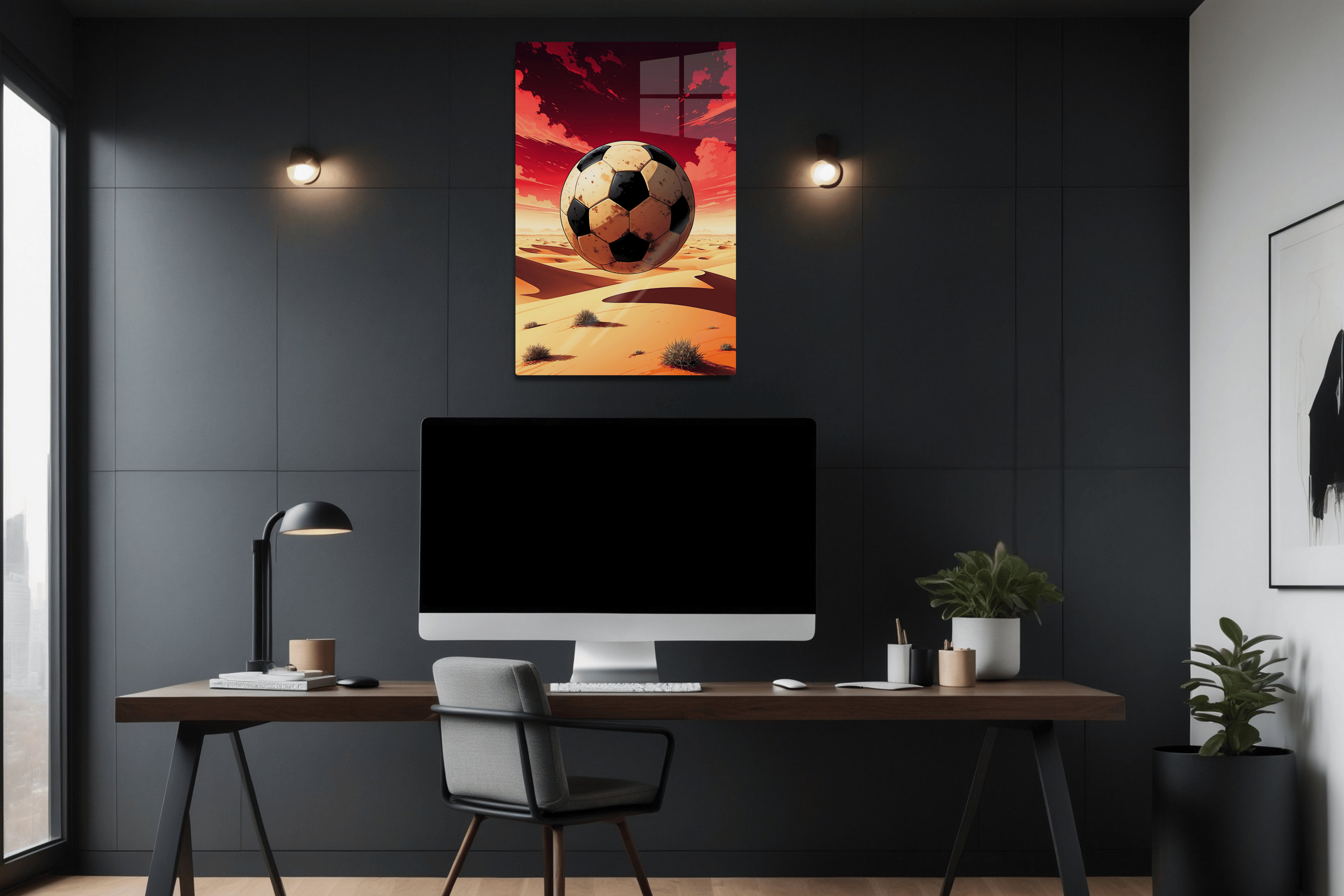 Soccer Ball Over Endless Desert