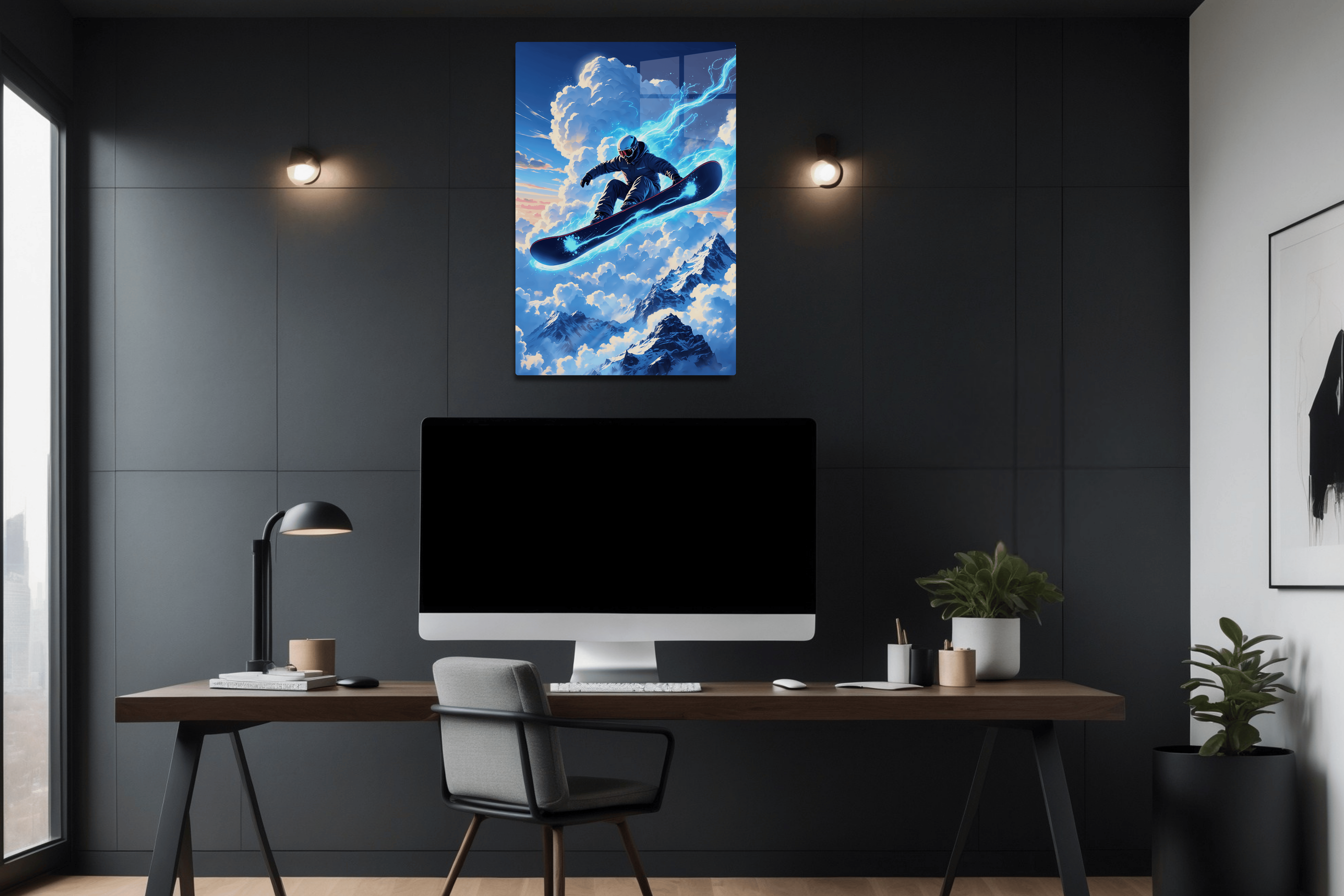 Snowboard Gliding Over the Clouds