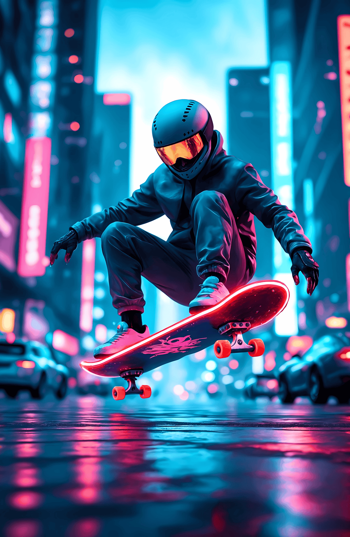 Glowing Skateboard Mid-trick