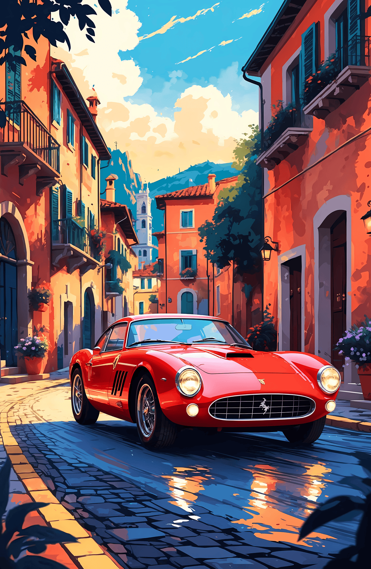 Vintage Ferrari on European Road